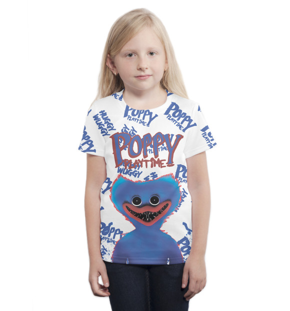 Футболка для девочек с изображением Poppy Playtime цвета Белый