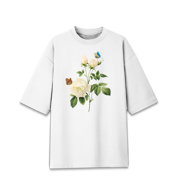 Мужская футболка оверсайз с притом Цветы цвета Белый Мужская футболка оверсайз с изображением Цветы цвета Белый