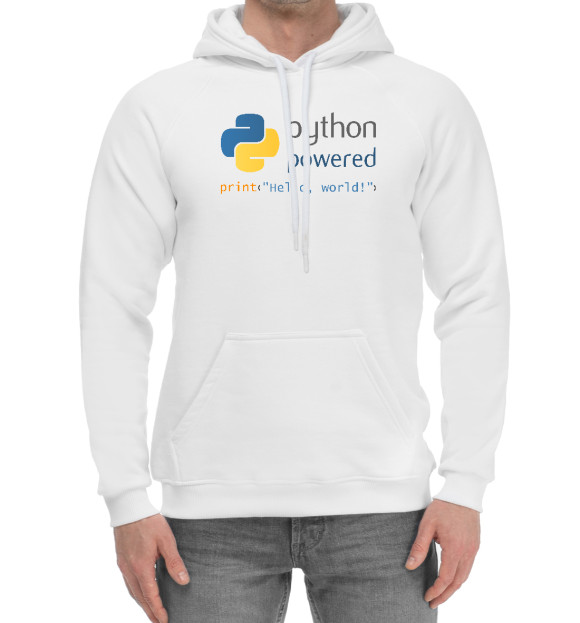 Мужской хлопковый худи с изображением Python Powered Print Hello цвета Белый