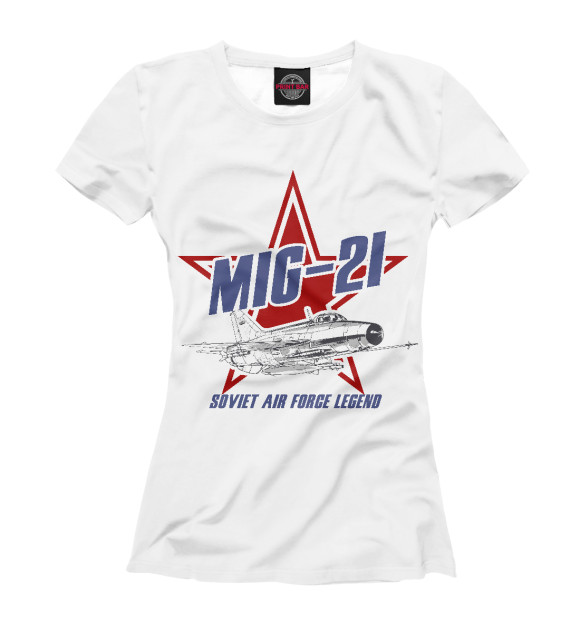 Женская футболка с изображением Миг-21 цвета Белый