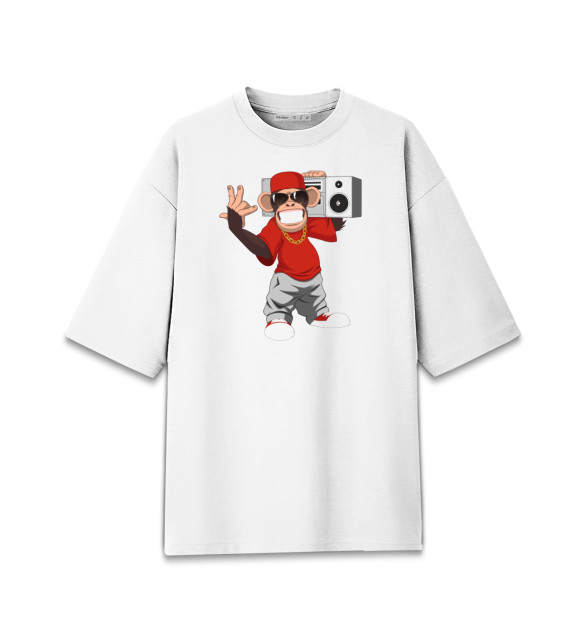 Мужская футболка оверсайз с изображением Горилла с магнитофном цвета Белый