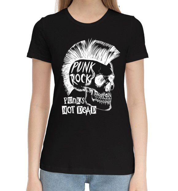 Женская хлопковая футболка с изображением Панк рок цвета Черный