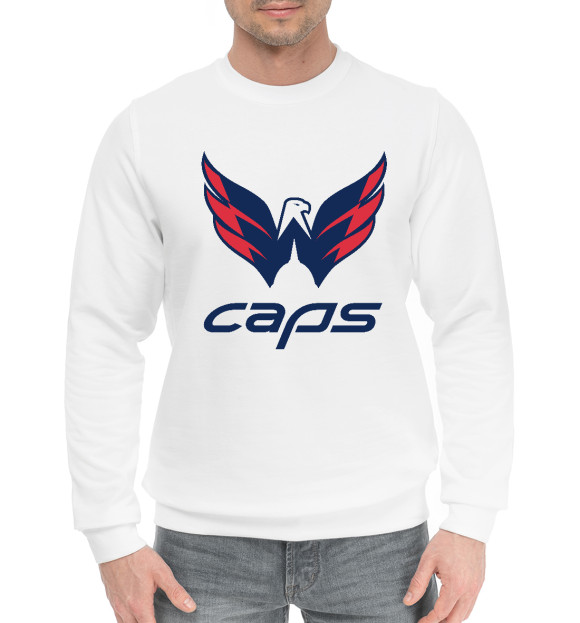 Мужской хлопковый свитшот с изображением Washington Capitals цвета Белый
