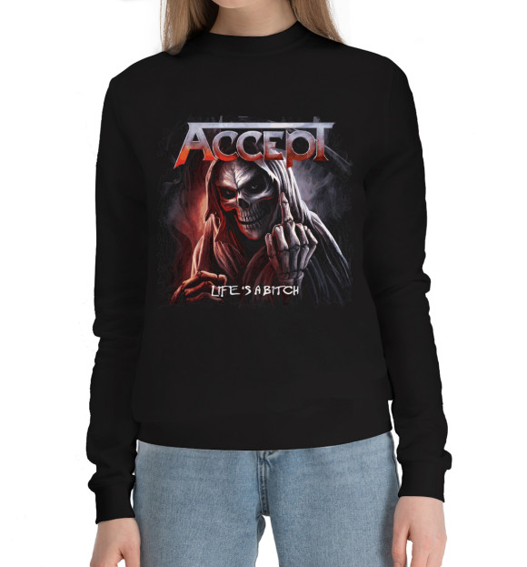 Женский хлопковый свитшот с изображением Accept цвета Черный