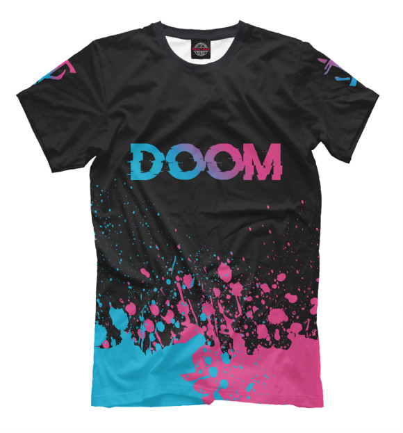 Футболка для мальчиков с изображением Doom Neon Gradient (цветные брызги) цвета Белый