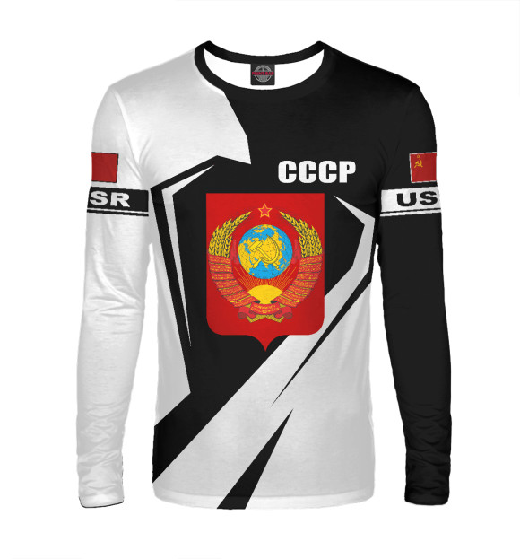Мужской лонгслив с изображением USSR надпись на рукавах цвета Белый