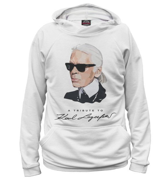 Мужское худи с изображением Карл Лагерфельд цвета Белый