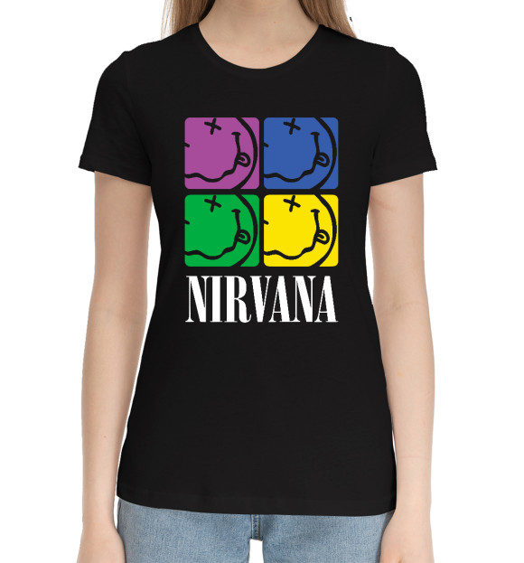 Женская хлопковая футболка с изображением Нирвана (Nirvana) цвета Черный