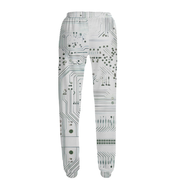 Женские спортивные штаны с изображением Киберкот на белых микросхемах цвета Белый