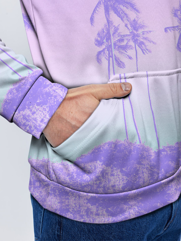 Мужское худи с изображением Пальмы на фиолетовом фоне цвета Белый
