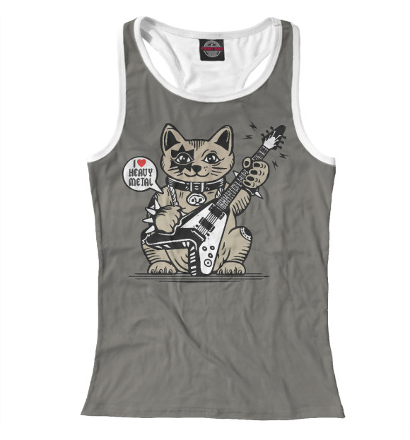 Женская майка-борцовка с изображением Кот рокер цвета Белый