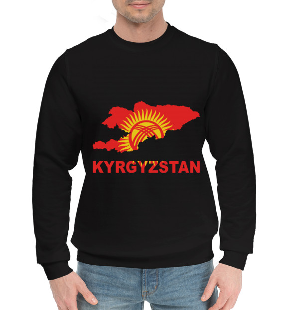 Мужской хлопковый свитшот с изображением Киргизстан цвета Черный