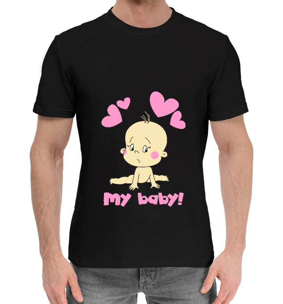 Мужская хлопковая футболка с изображением My baby цвета Черный