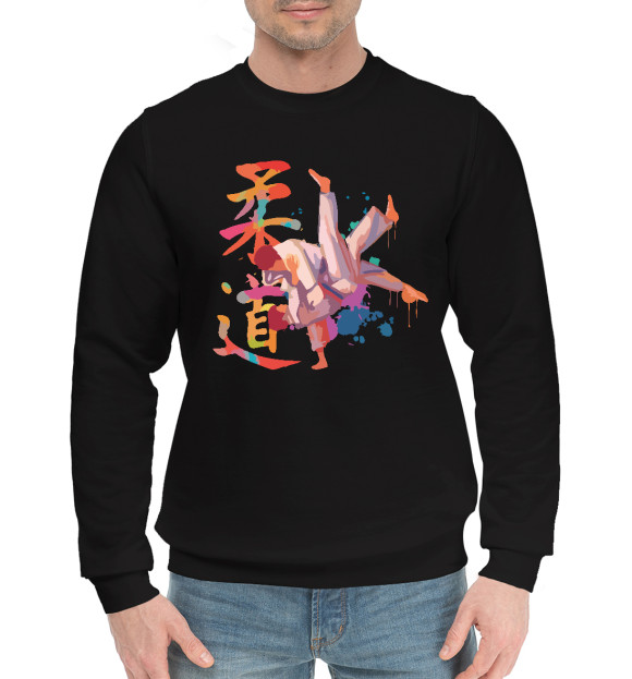 Мужской хлопковый свитшот с изображением Дзюдо цвета Черный