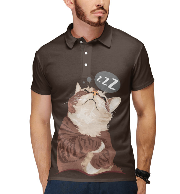 Мужское поло с изображением Котик z-z-z цвета Белый