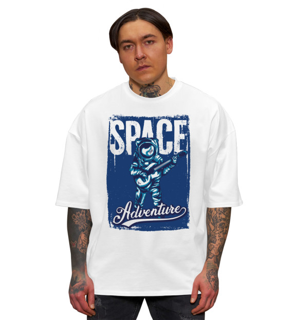 Мужская футболка оверсайз с изображением Космонавт цвета Белый