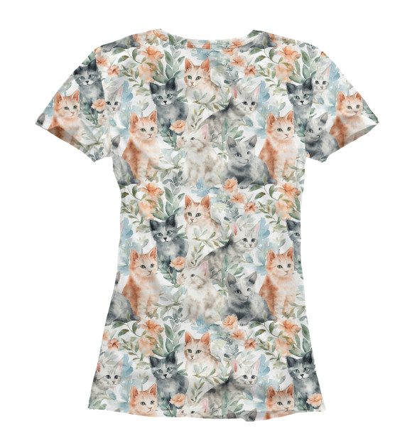 Женская футболка с изображением Котята в цветах цвета Белый