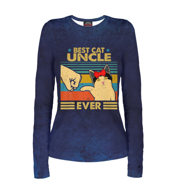 Женский лонгслив с притом Best Cat Uncle Ever цвета Белый Женский лонгслив с изображением Best Cat Uncle Ever цвета Белый