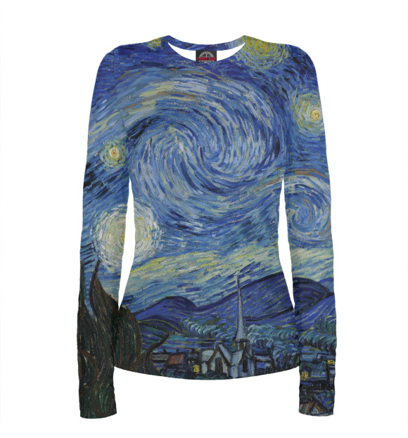 Женский лонгслив с изображением The Starry Night цвета Белый