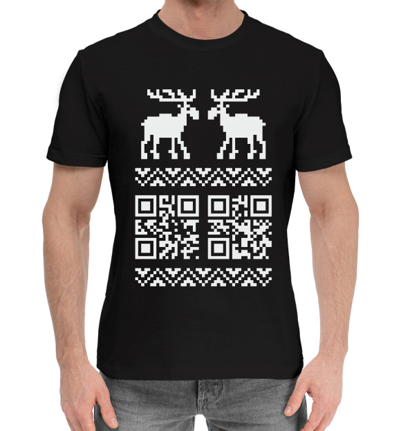 Мужская хлопковая футболка с изображением QR-Deer цвета Черный