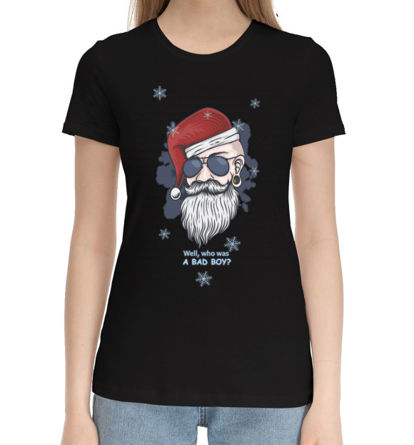 Женская хлопковая футболка с изображением Who was a bad boy? цвета Черный