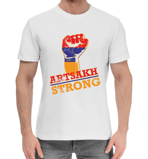 Мужская хлопковая футболка с изображением Artsakh Strong цвета Белый