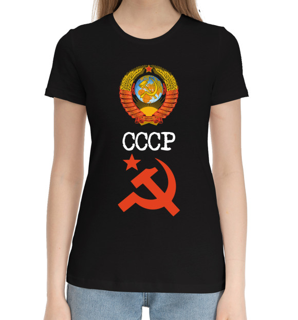 Женская хлопковая футболка с изображением СССР цвета Черный