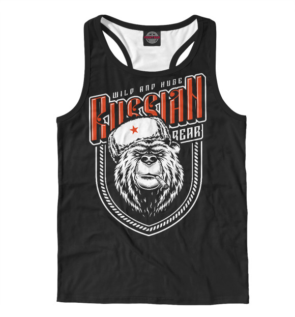 Мужская майка-борцовка с изображением Русский миша цвета Белый