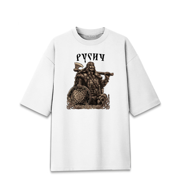 Женская футболка оверсайз с изображением Воин Русич цвета Белый