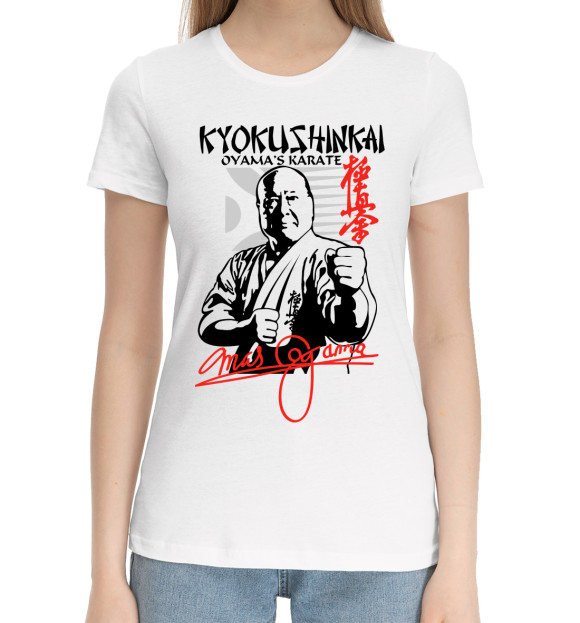 Женская хлопковая футболка с изображением Масутацу Ояма цвета Белый