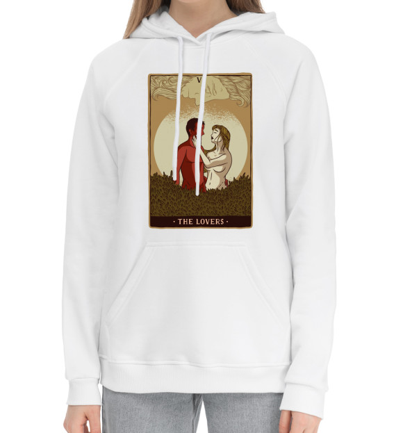 Женский хлопковый худи с изображением Любовники Карта Таро цвета Белый