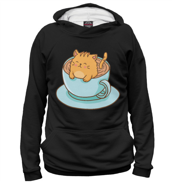 Женское худи с изображением Cup of cat цвета Белый