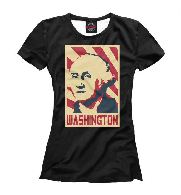 Женская футболка с изображением Washington (черный фон) цвета Белый
