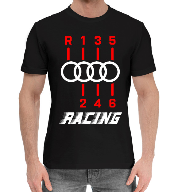 Мужская хлопковая футболка с изображением Audi - Gearbox - Pro Racing цвета Черный