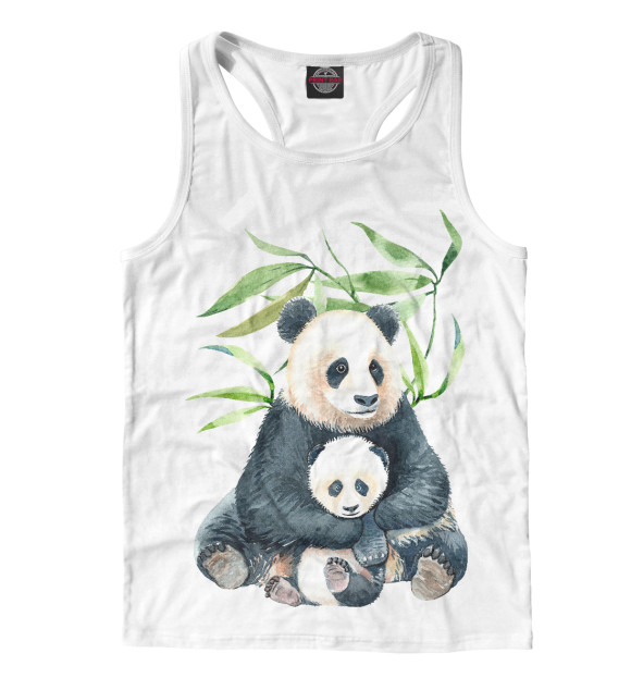 Мужская майка-борцовка с изображением Панда с детенышем цвета Белый