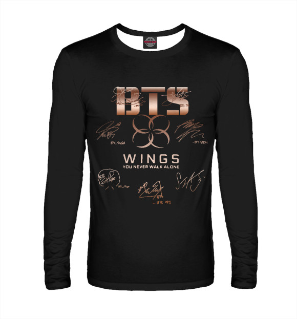 Мужской лонгслив с изображением BTS Wings автографы цвета Белый
