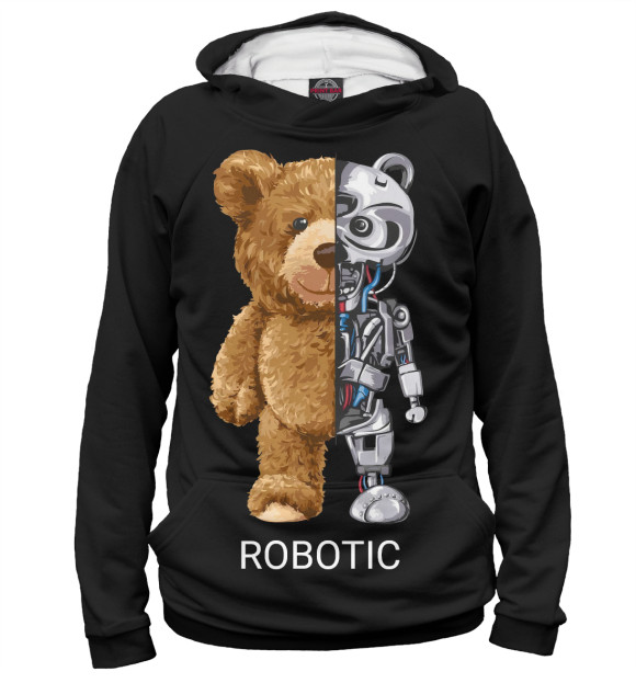 Женское худи с изображением Robot Bear цвета Белый