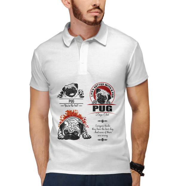Мужское поло с изображением PUG цвета Белый