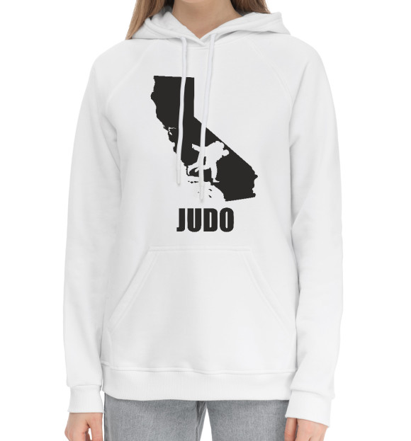 Женский хлопковый худи с притом Дзюдо цвета Белый Женский хлопковый худи с изображением Дзюдо цвета Белый