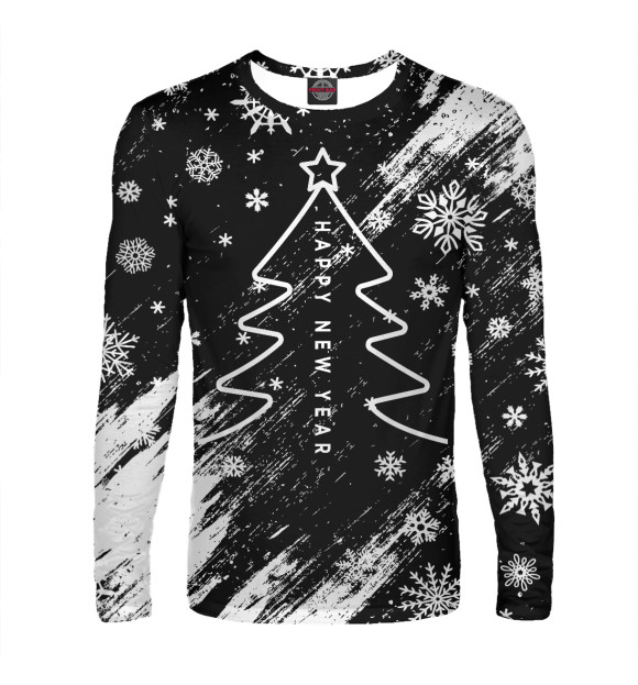 Мужской лонгслив с изображением Happy New Year цвета Белый