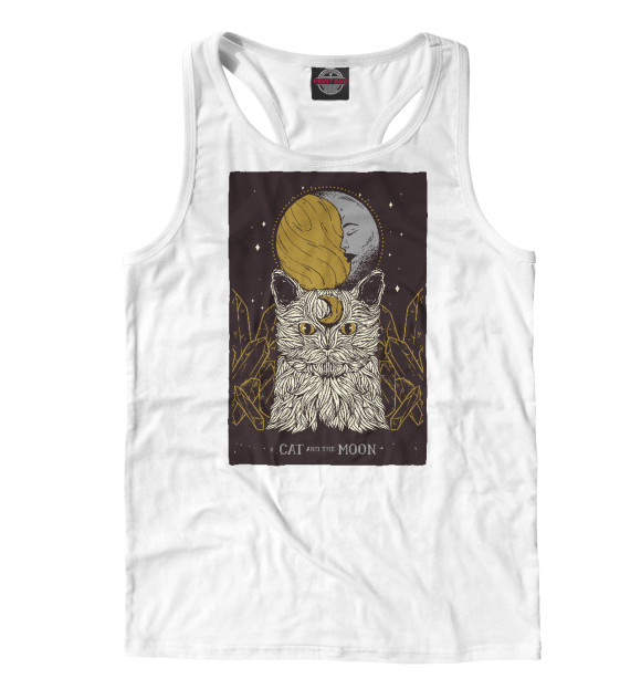 Мужская майка-борцовка с изображением Cat Moon Tarot цвета Белый