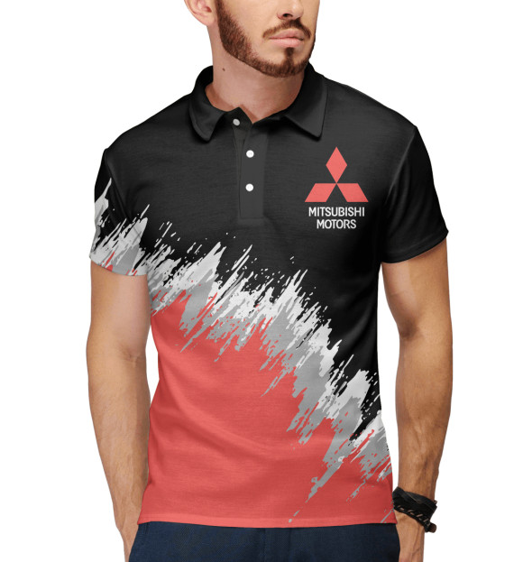 Мужское поло с изображением Mitsubishi цвета Белый