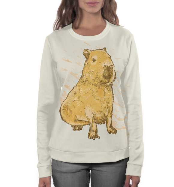 Женский свитшот с изображением Рисованная капибара цвета Белый