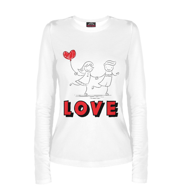 Женский лонгслив с притом LOVE#3 цвета Белый Женский лонгслив с изображением LOVE#3 цвета Белый