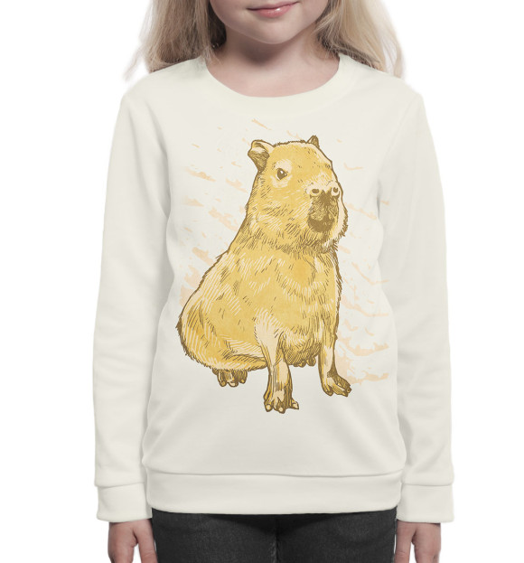 Свитшот для девочек с изображением Рисованная капибара цвета Белый
