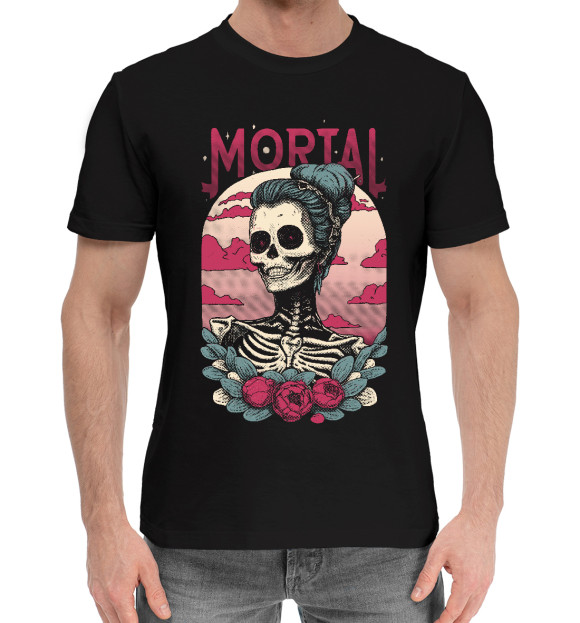 Мужская хлопковая футболка с изображением Mortal скелетон цвета Черный