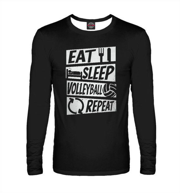 Мужской лонгслив с изображением Eat, Sleep, Volleyball цвета Белый