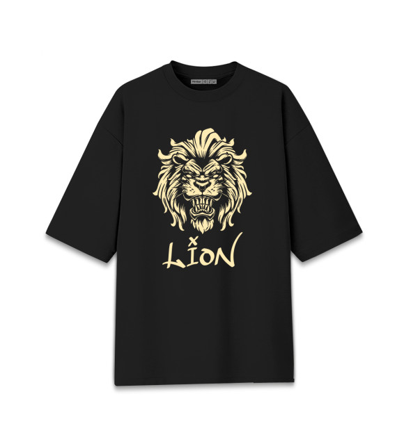 Женская футболка оверсайз с притом Lion#2 цвета Черный Женская футболка оверсайз с изображением Lion#2 цвета Черный