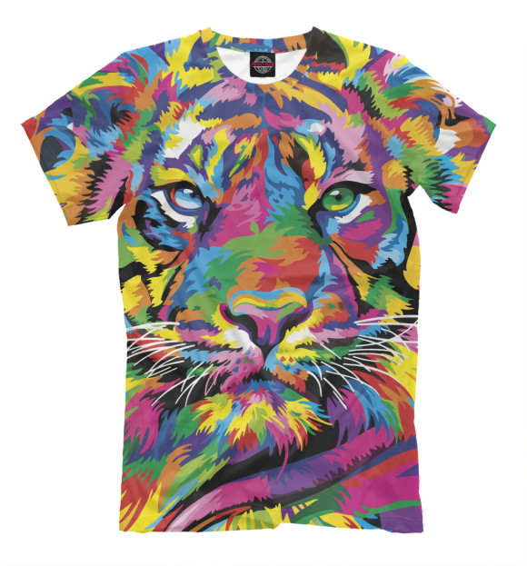 Мужская футболка с изображением Тигр в стиле поп-арт цвета Белый
