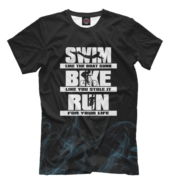 Мужская футболка с изображением Swim Bike Run Triathlon цвета Белый